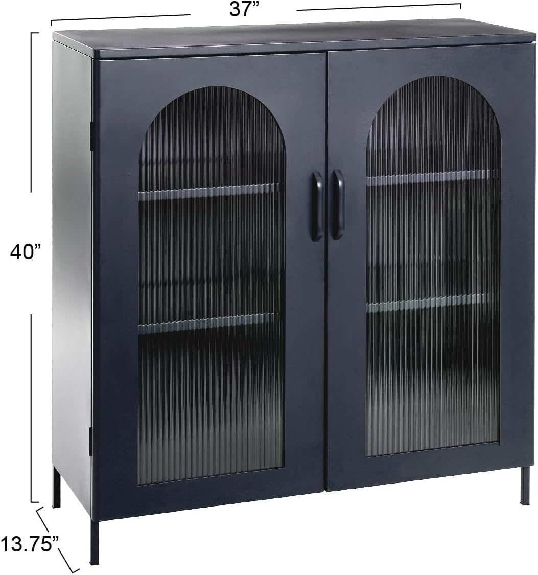 Creative CoOp Solstice Metal Cabinet with 2 Arched Glass Doors Dark GreenMatte Black