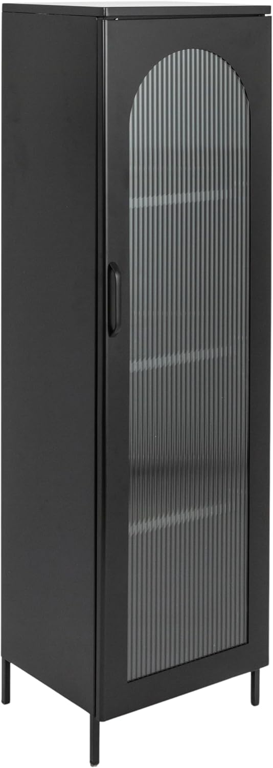 Creative CoOp Solstice Metal Cabinet with 2 Arched Glass Doors Dark GreenMatte Black