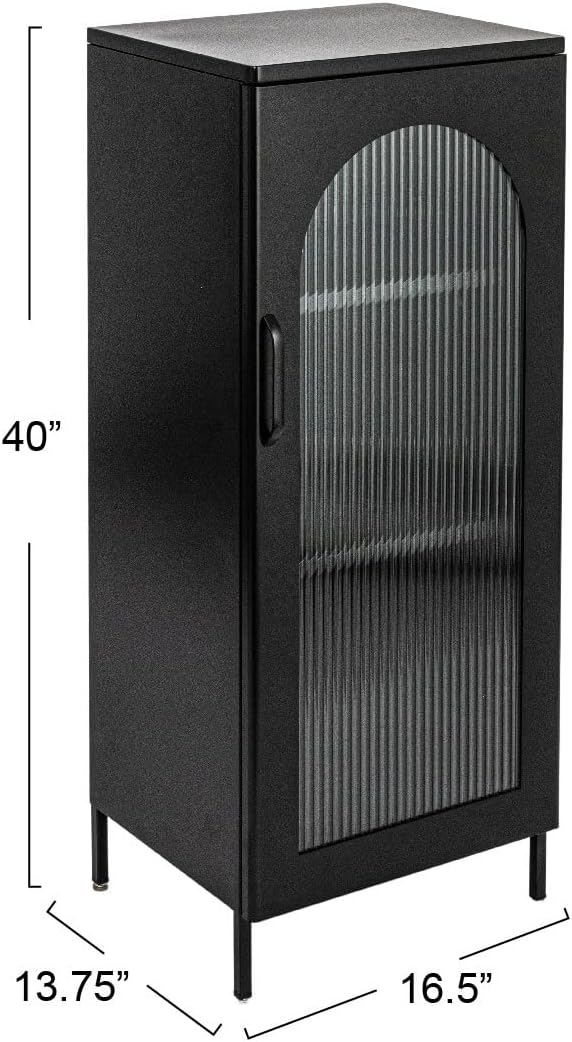 Creative CoOp Solstice Metal Cabinet with 2 Arched Glass Doors Dark GreenMatte Black