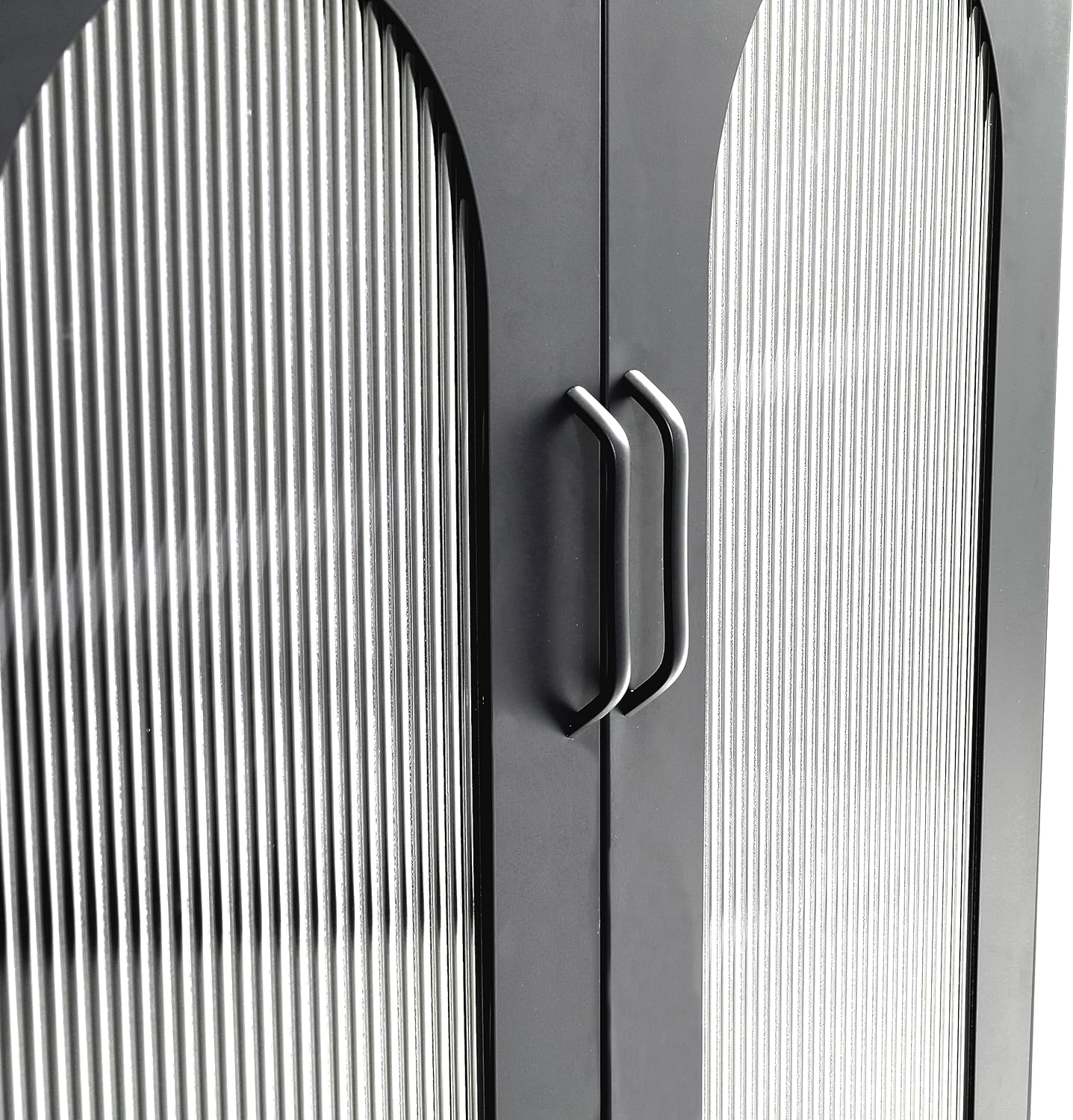 Creative CoOp Solstice Metal Cabinet with 2 Arched Glass Doors Dark GreenMatte Black