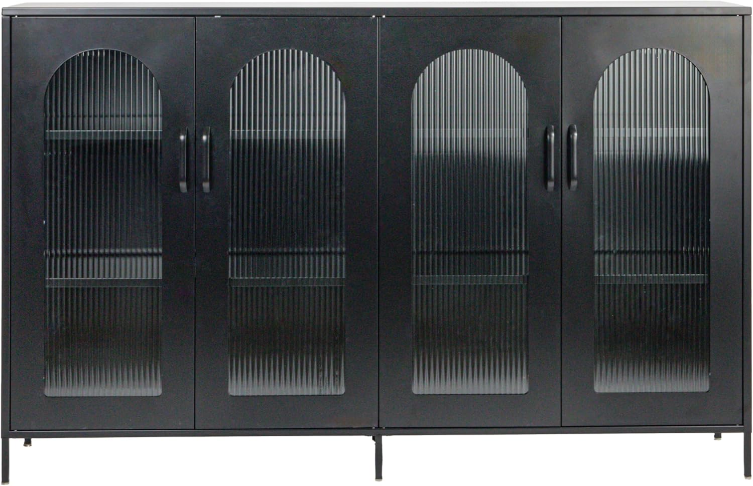 Creative CoOp Solstice Metal Cabinet with 2 Arched Glass Doors Dark GreenMatte Black
