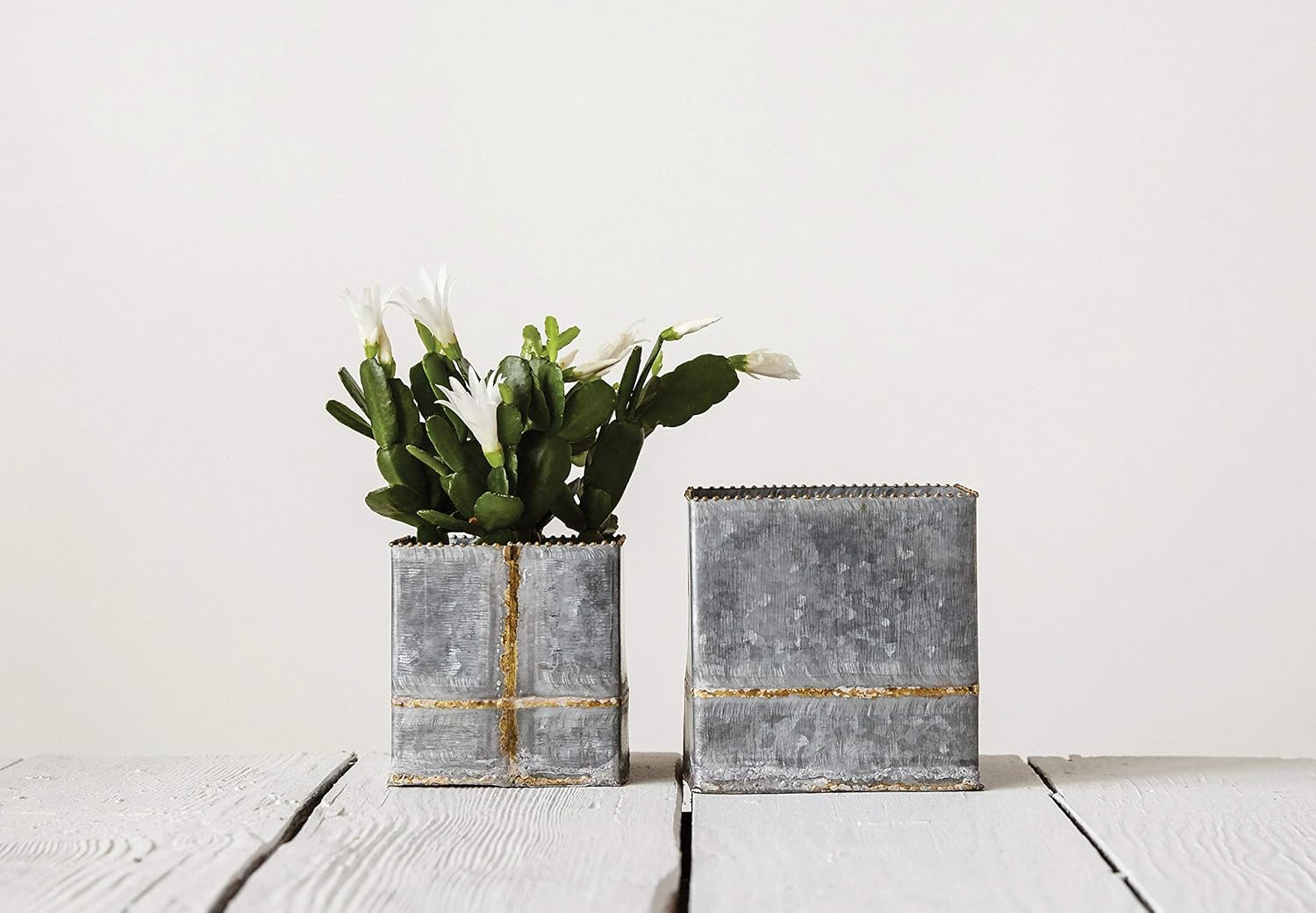 Creative CoOp Square Grey ampamp Gold Planters Set of 2 SizesSet of 2 Square Planters