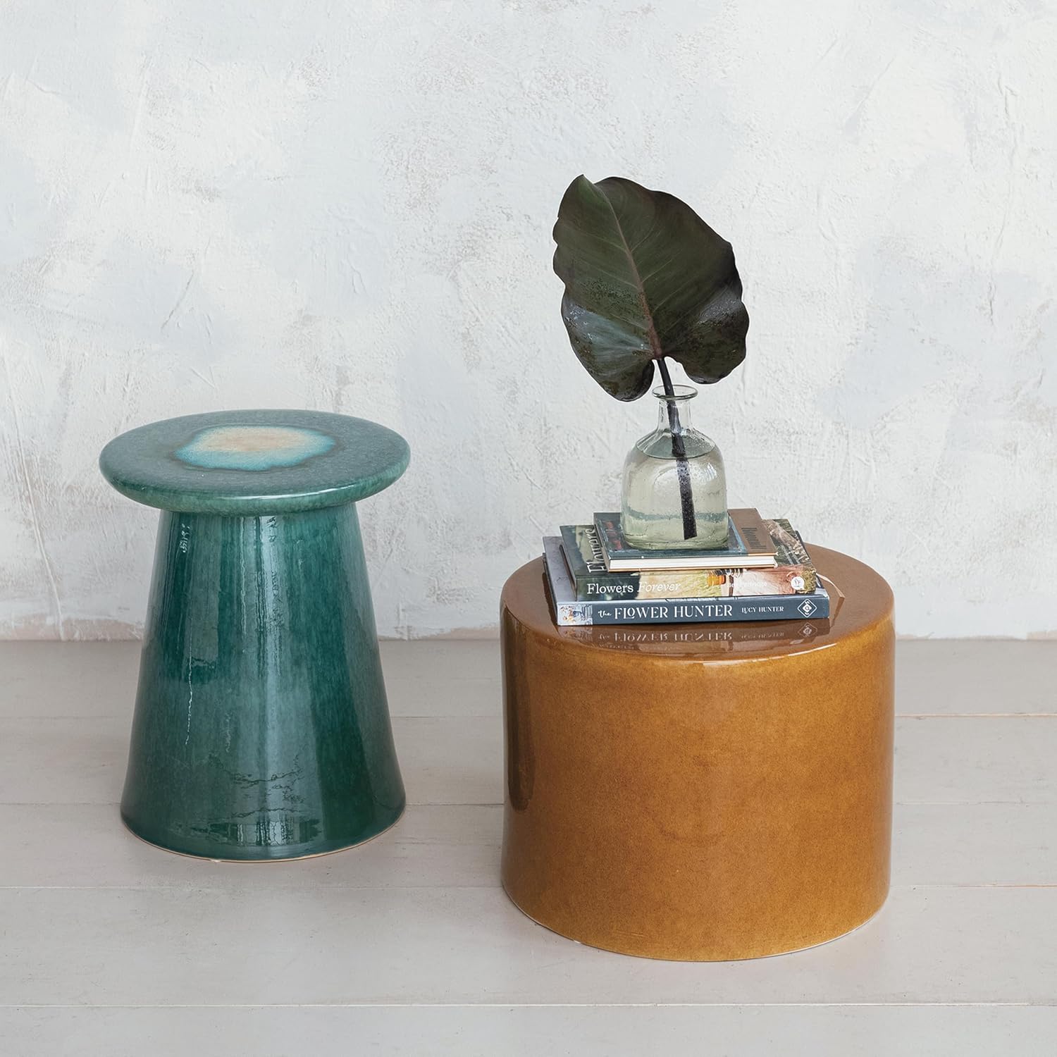 Creative CoOp Stoneware Round Stool with Reactive Glaze Mustard