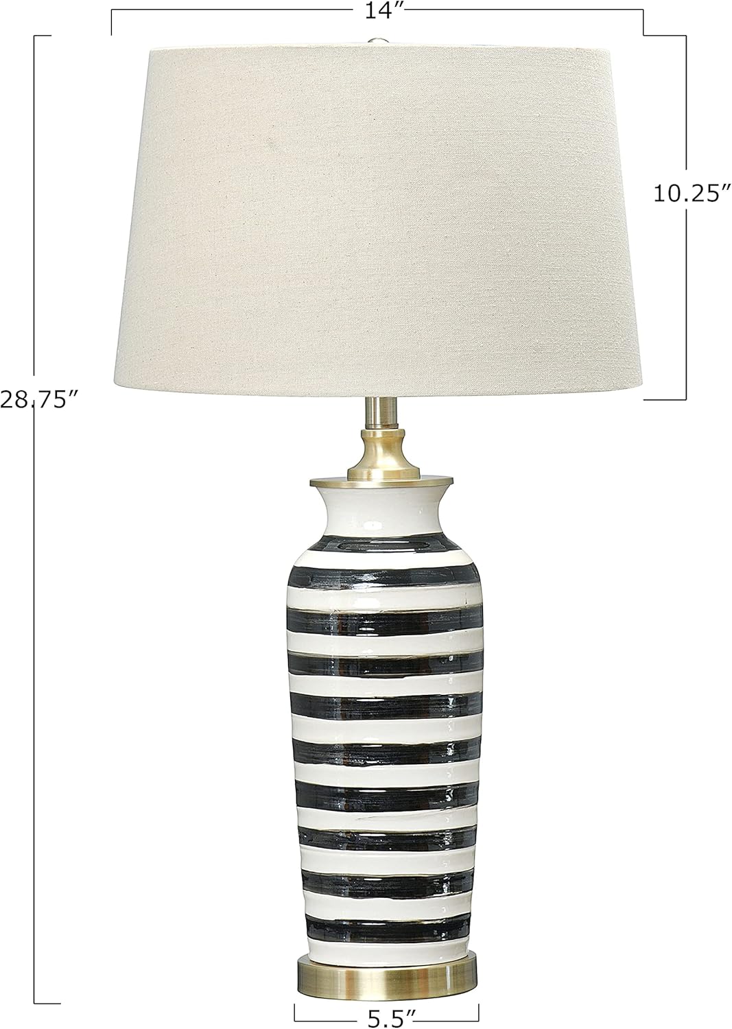 Creative CoOp Striped Ceramic Table Lamp with Brushed Gold Accents Black and WhiteBlack Stripe
