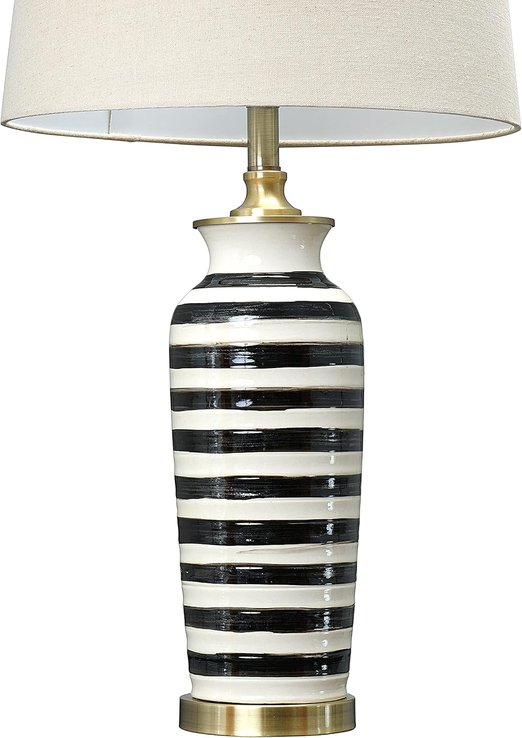 Creative CoOp Striped Ceramic Table Lamp with Brushed Gold Accents Black and WhiteBlack Stripe