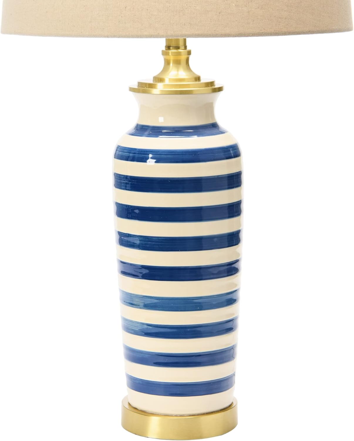Creative CoOp Striped Ceramic Table Lamp with Brushed Gold Accents Black and WhiteBlue Stripe