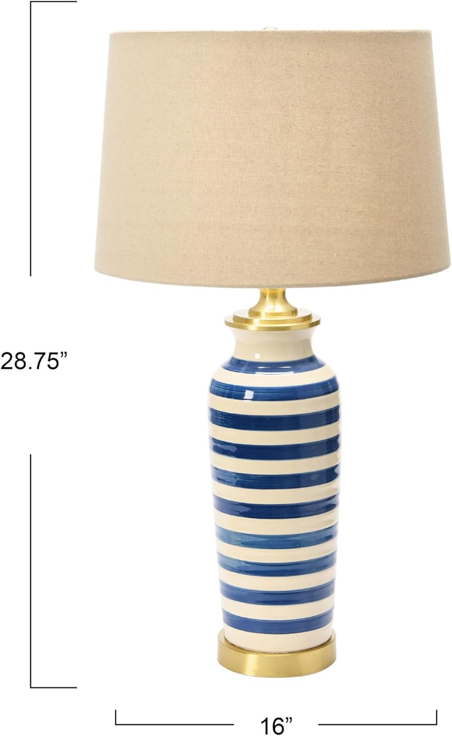 Creative CoOp Striped Ceramic Table Lamp with Brushed Gold Accents Black and WhiteBlue Stripe