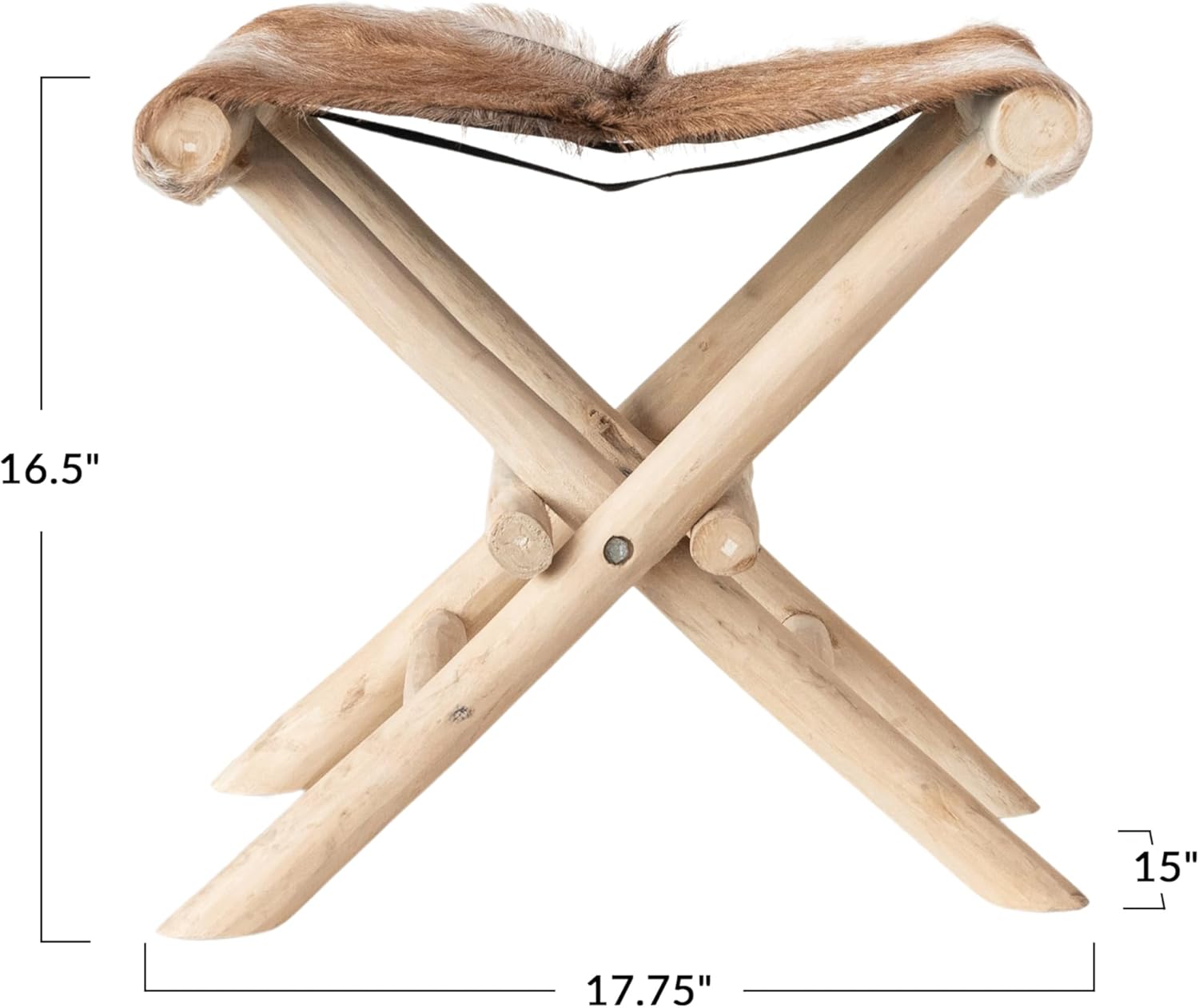 Creative CoOp Teakwood and Goat Fur Folding Stool Natural