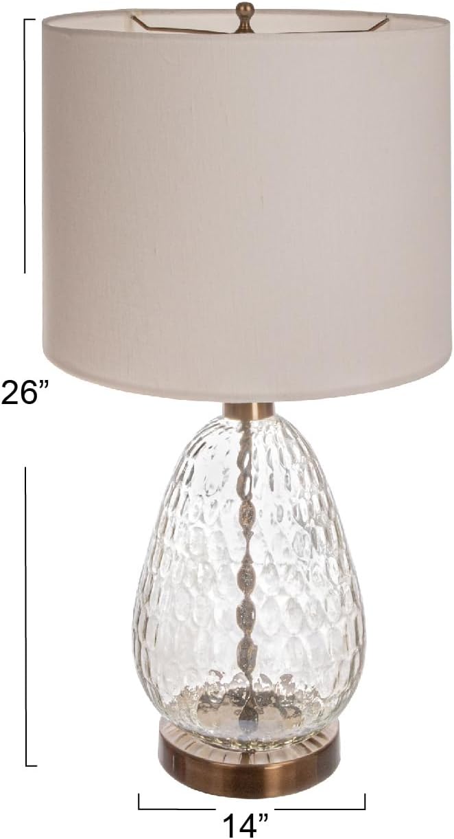 Creative CoOp Textured Glass Base Table Lamp with Cotton Drum Shade White