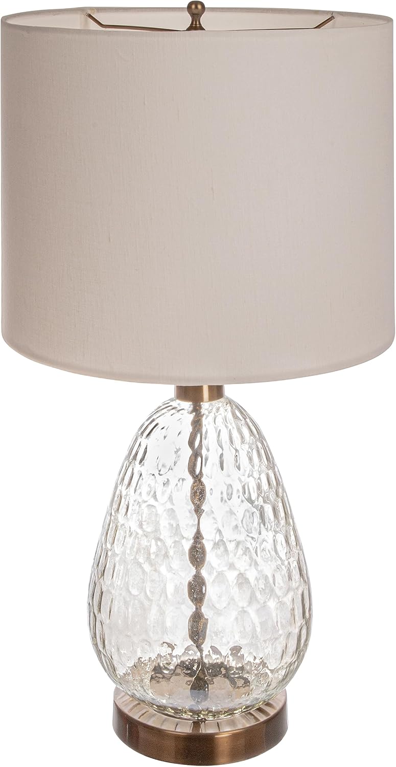 Creative CoOp Textured Glass Base Table Lamp with Cotton Drum Shade White