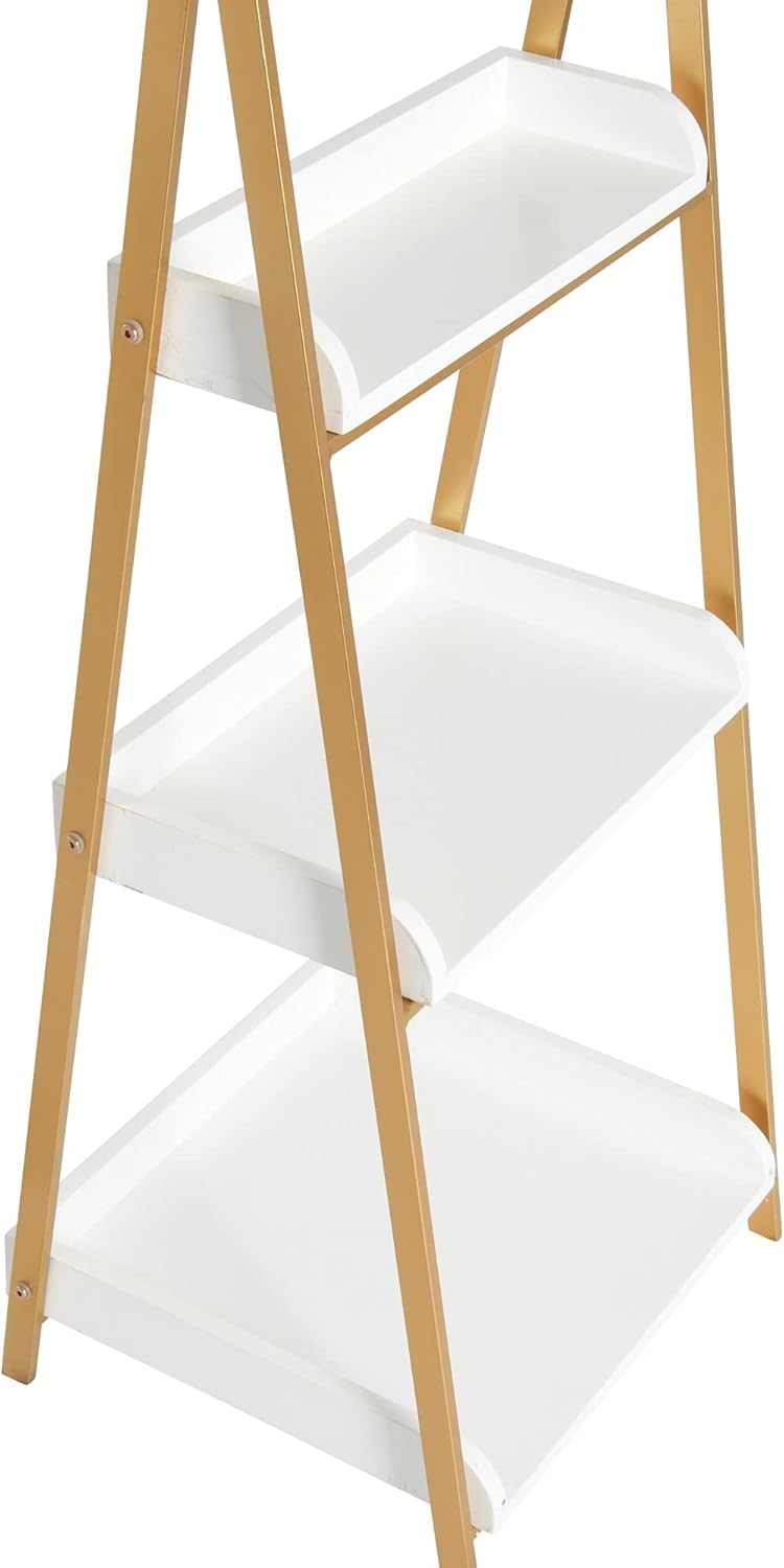 Creative CoOp Three Tier AFrame Open Standing Shelf White and Gold
