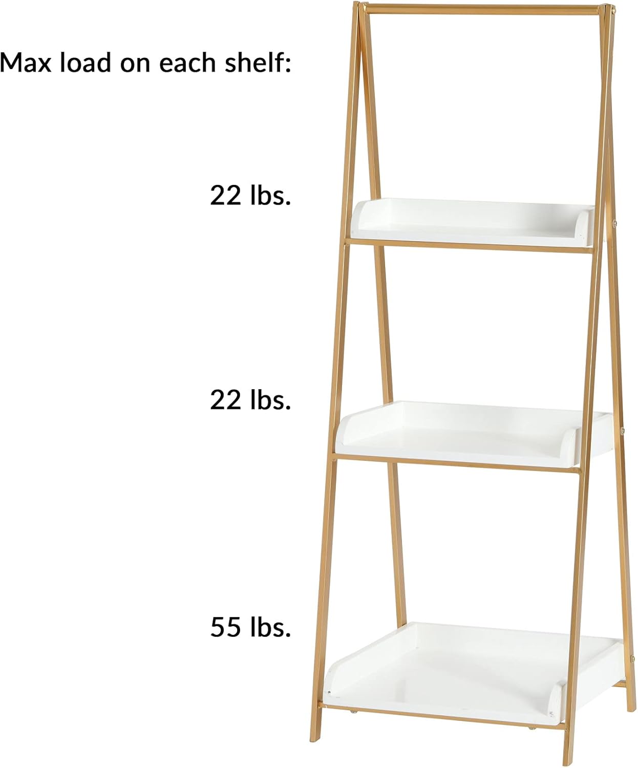 Creative CoOp Three Tier AFrame Open Standing Shelf White and Gold