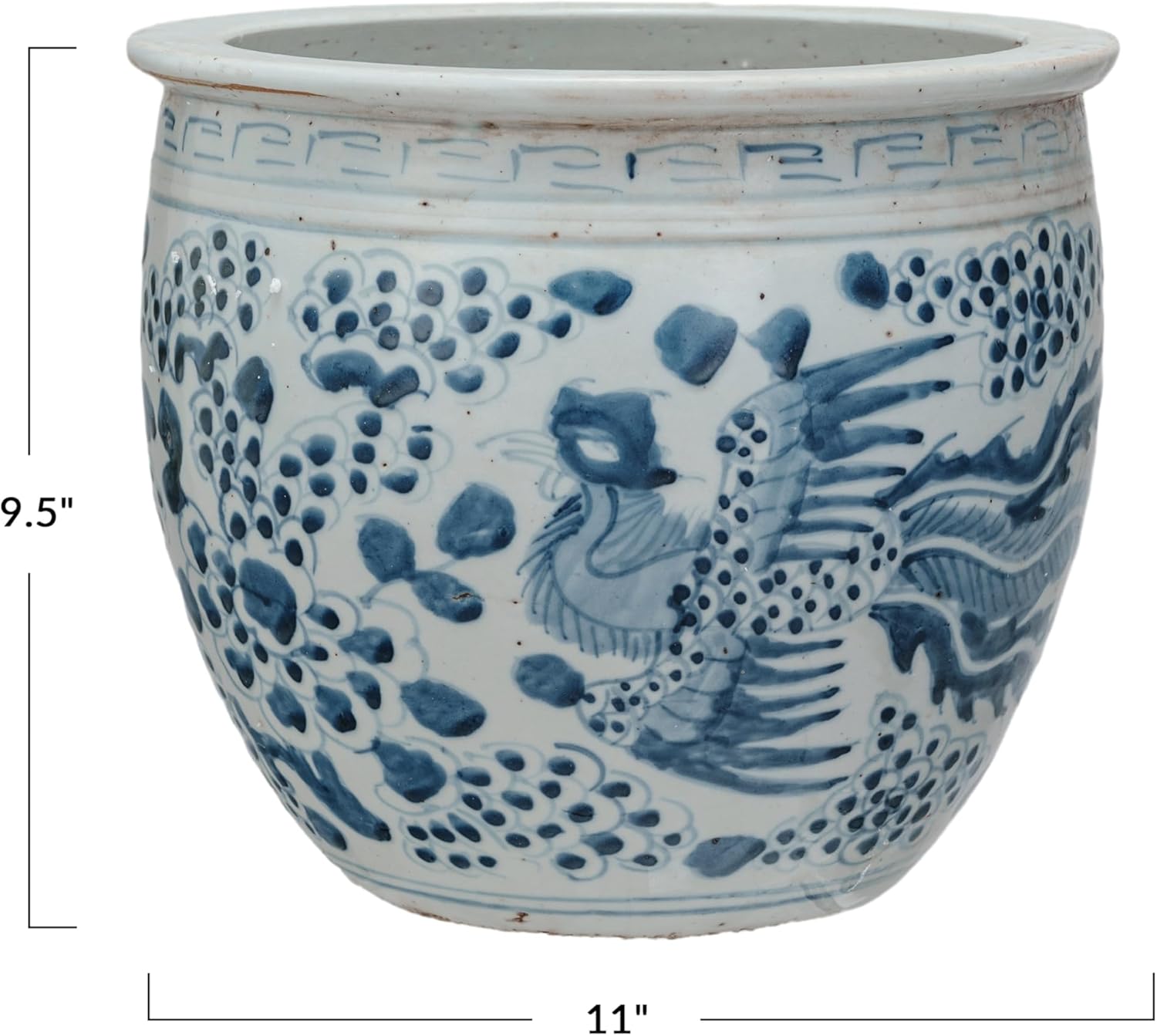 Creative CoOp Vintage Phoenix HandPainted Porcelain Planter Vase Blue