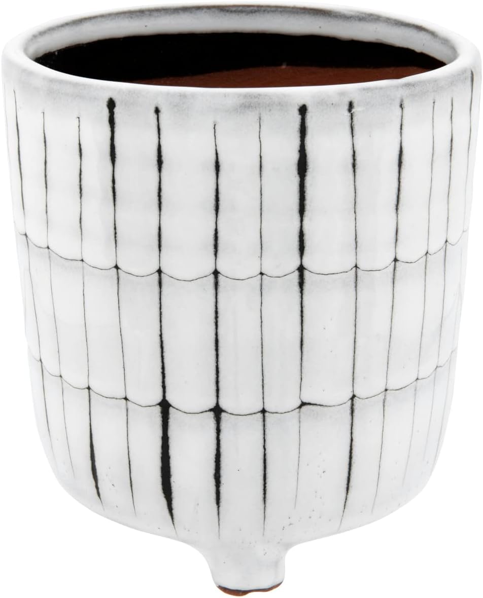 Creative CoOp White ampamp Black Terracotta Footed Planter