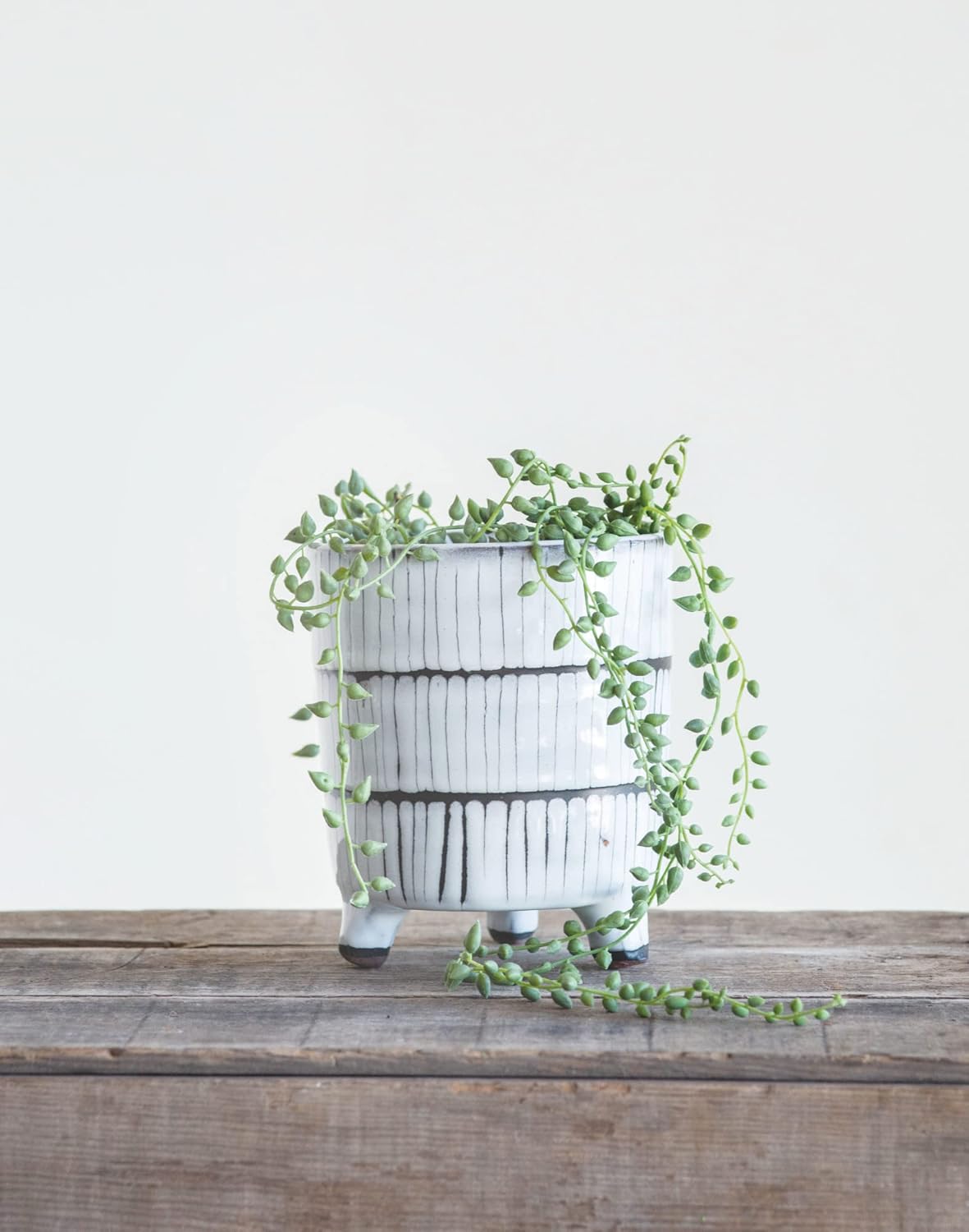 Creative CoOp White ampamp Black Terracotta Footed Planter