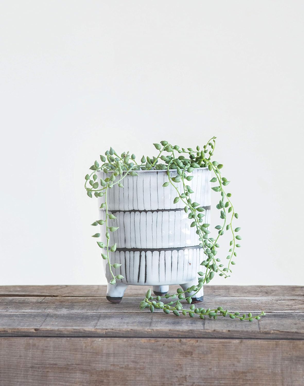Creative CoOp White ampamp Black Terracotta Footed Planter