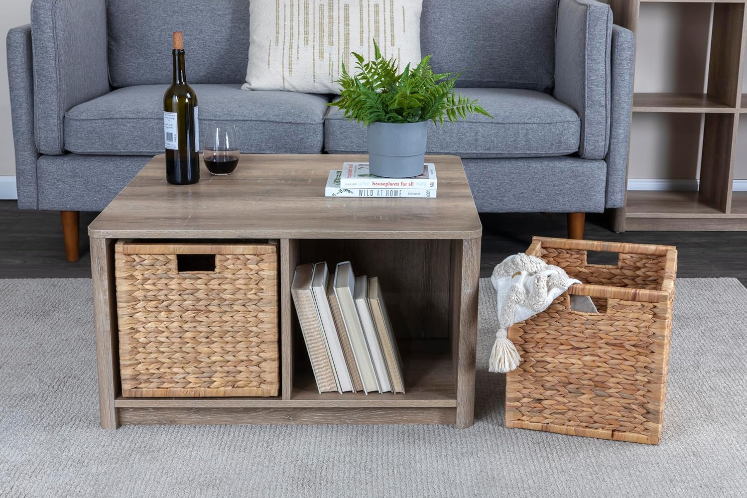 Creative CoOp Wood Console Table with Storage Coastal Oak Book ShelfCoffee Table