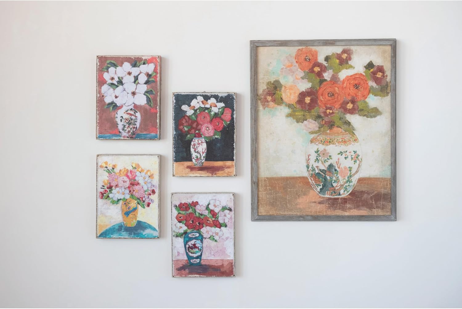Creative CoOp Wood Framed Wall Dcor with Flowers in Vase Portrait Multicolor