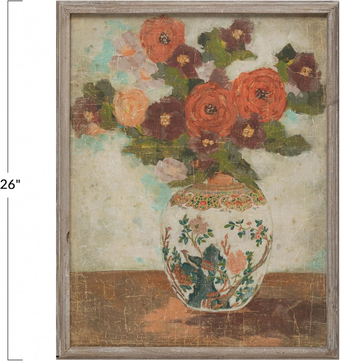 Creative CoOp Wood Framed Wall Dcor with Flowers in Vase Portrait Multicolor