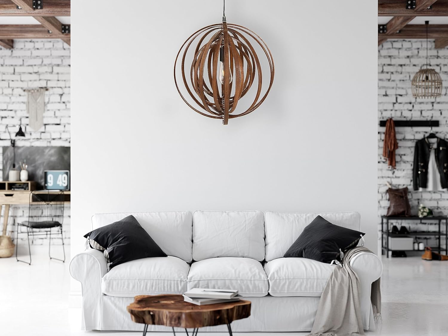 Creative CoOp Wood Globe Pendant Brown