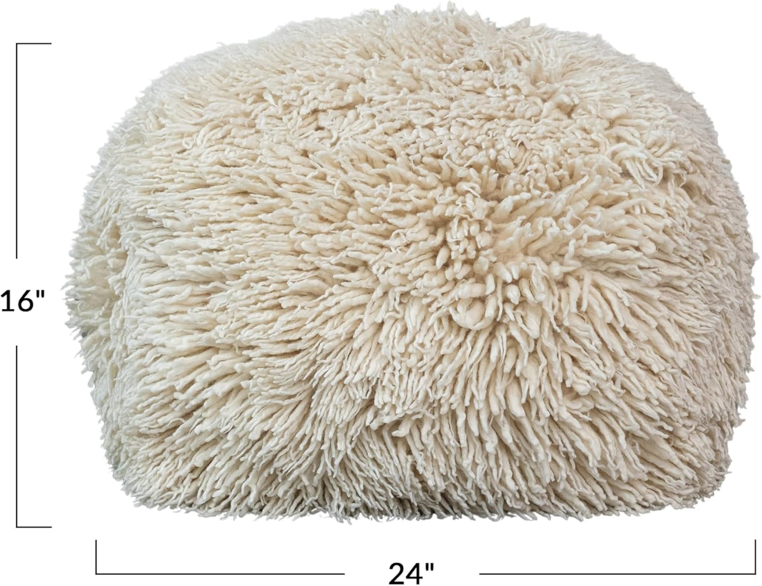 Creative CoOp Woven New Zealand Wool Shag and Cotton Pouf White