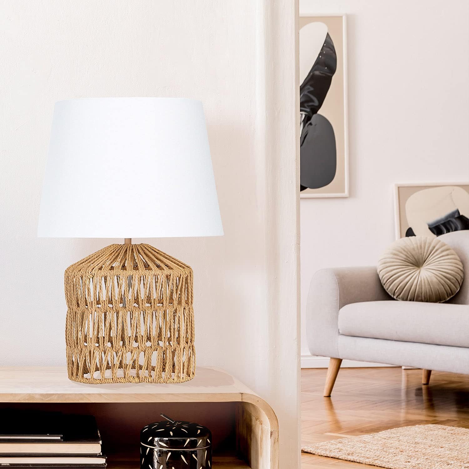 Creative CoOp Woven Rope Table Lamp with Empire Shade Natural