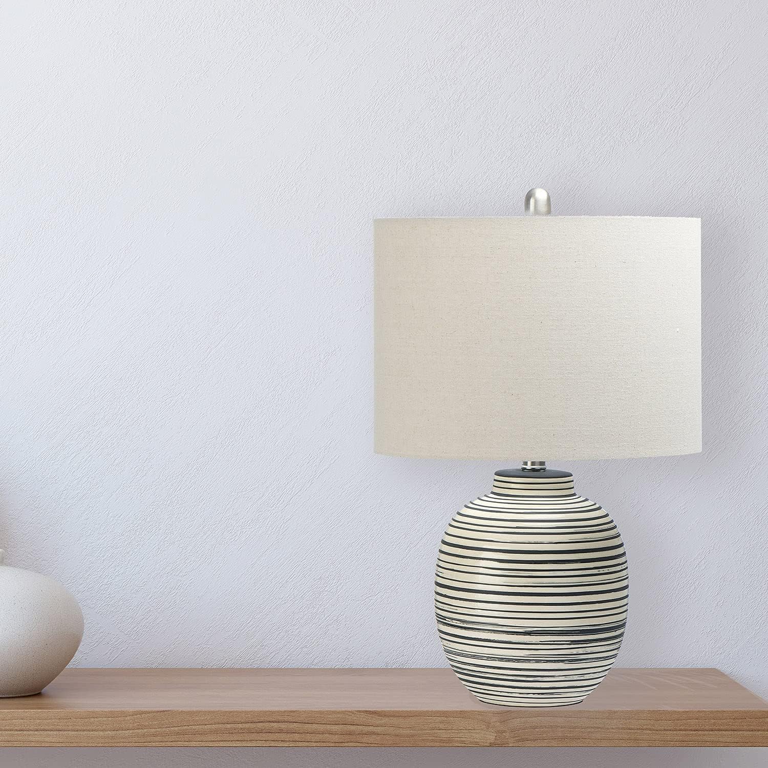 Creative Coop EC0413 23quot Ceramic Textured Striped Table Lamp Grey