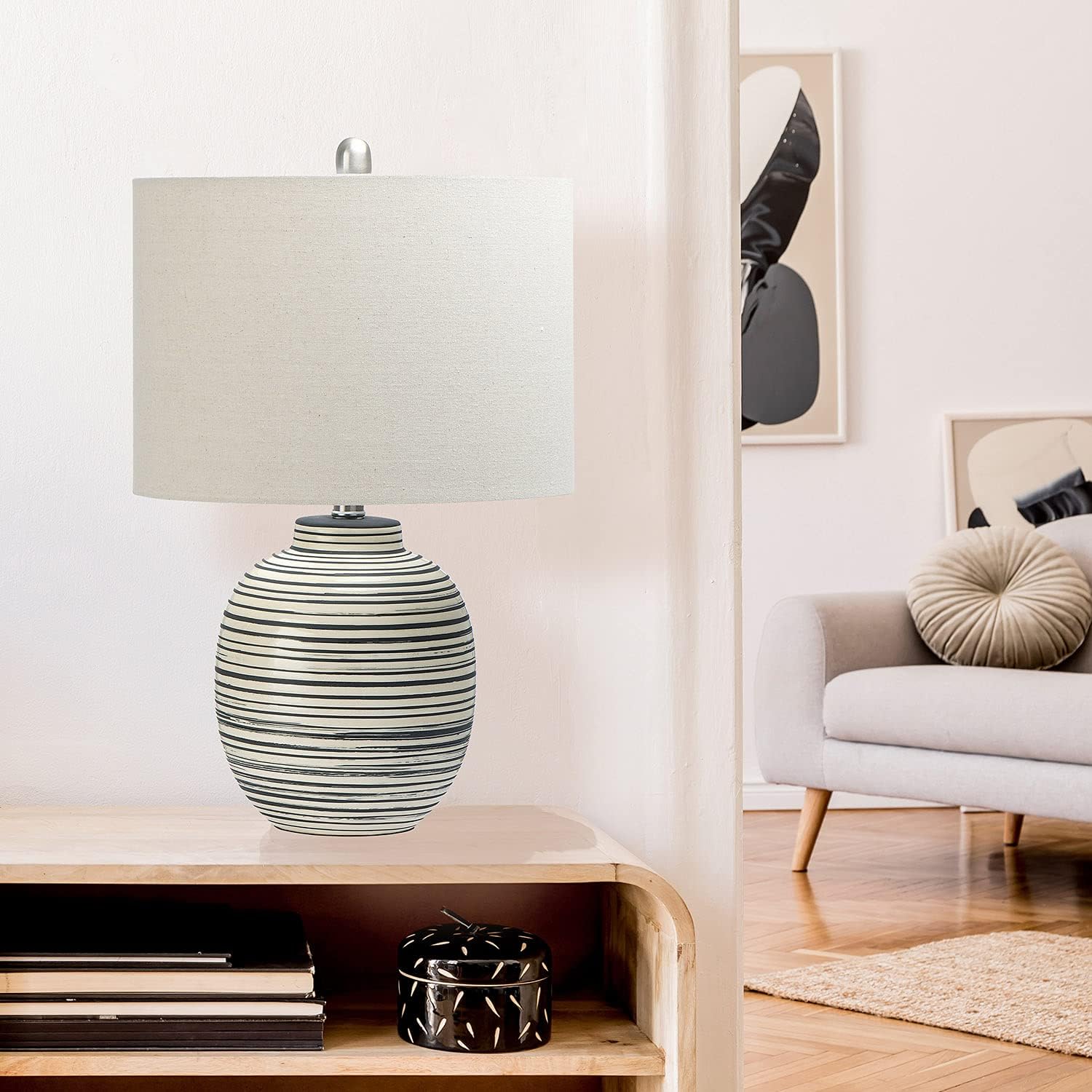 Creative Coop EC0413 23quot Ceramic Textured Striped Table Lamp Grey