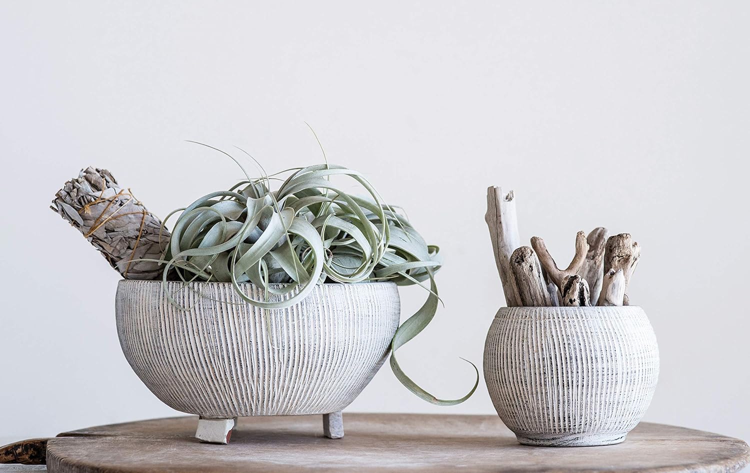 Distressed Cream Terracotta Planter with Fluted TexturePlanter