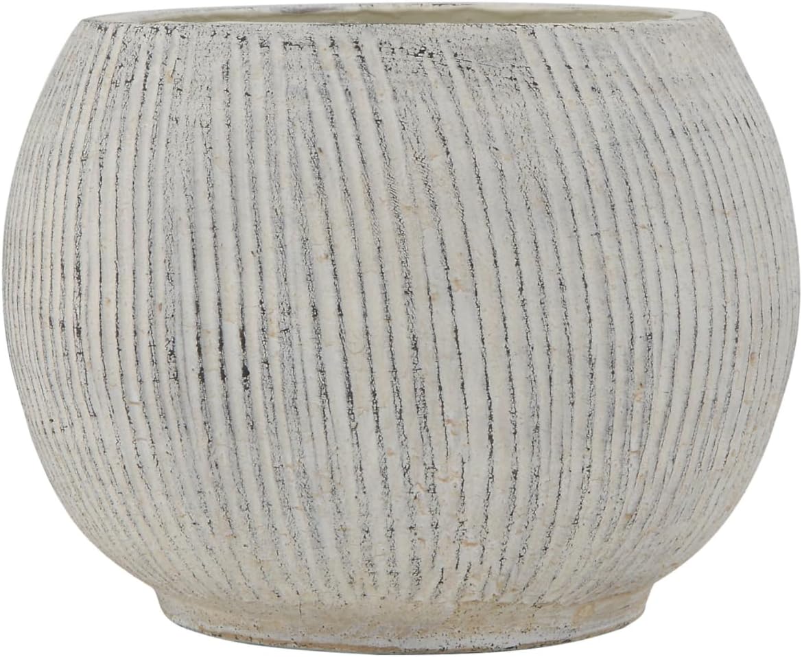 Distressed Cream Terracotta Planter with Fluted TexturePlanter