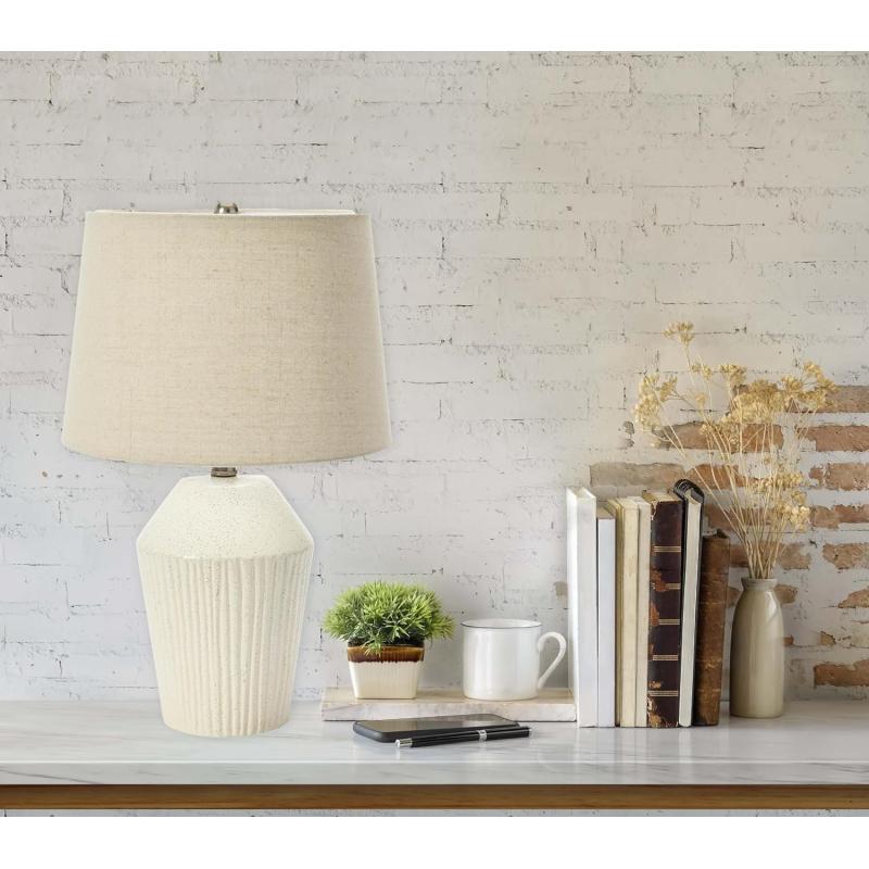 Creative CoOp 13quot Round Stoneware Desk Lamp BlackWhite