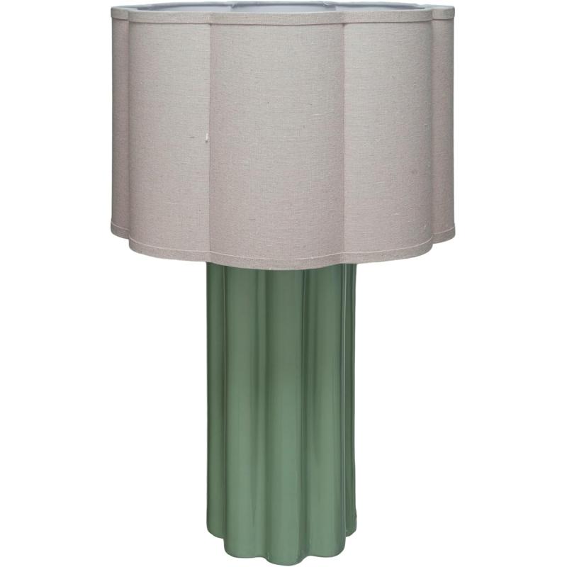 Creative CoOp 150 Watt Fluted Stoneware Table Lamp with Linen Scalloped Shade Mint