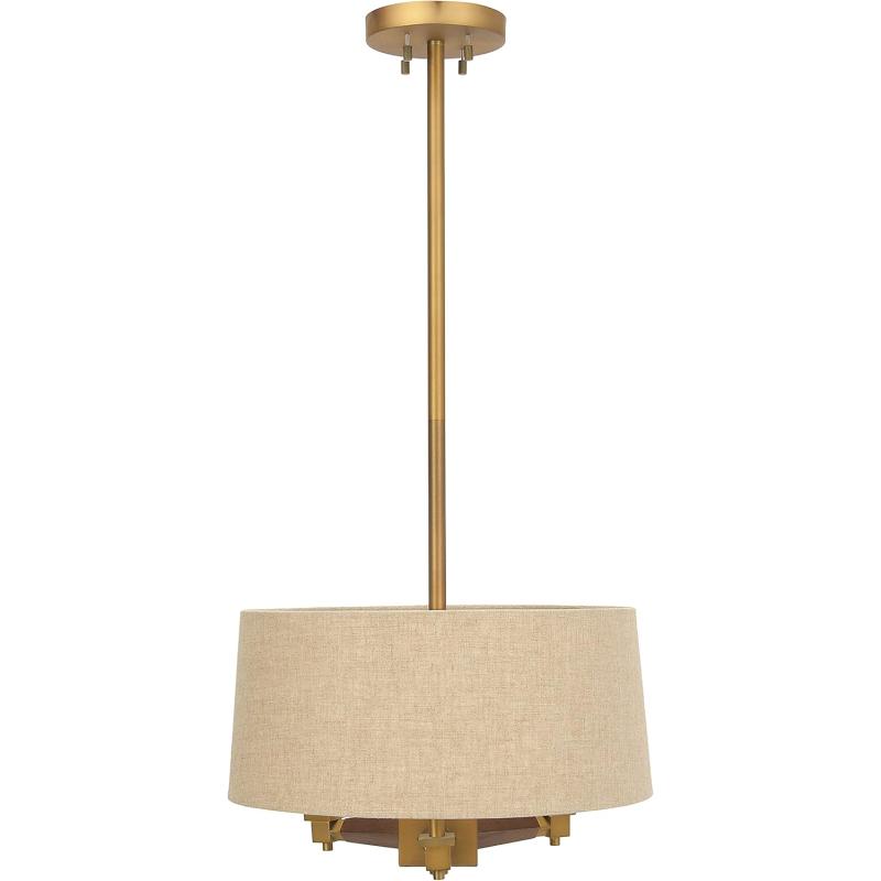 Creative CoOp 18 Inch Brushed Gold and Wood Drum Pendant