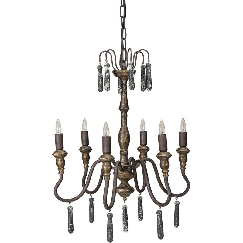 Creative CoOp 25 Watt Elegant Distressed Metal Pendant Lamp with Wood Drops Black and Gold