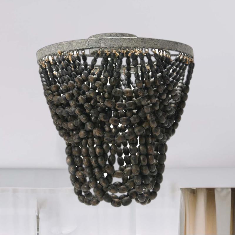 Creative CoOp 2Tier Draped Wood Bead Chandelier WhiteDark Grey