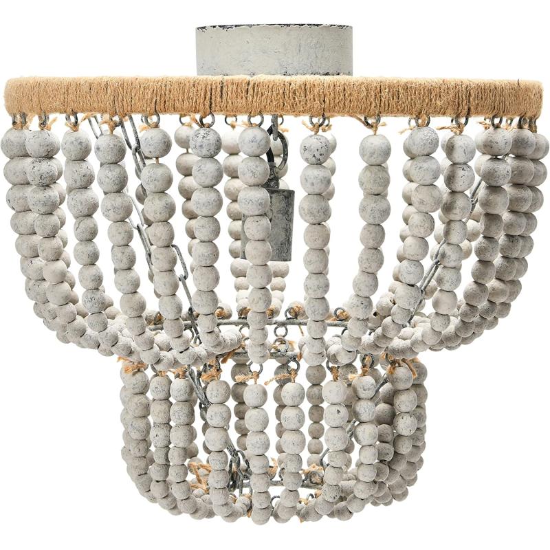 Creative CoOp 2Tier Draped Wood Bead SemiFlush Mount Chandelier Distressed Grey