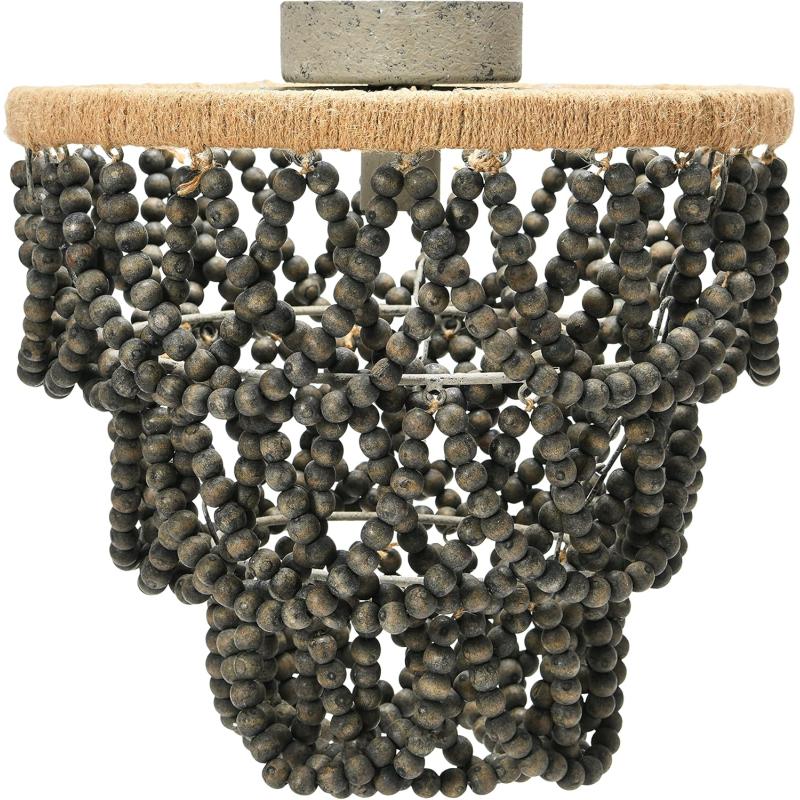 Creative CoOp 3Tier Draped Wood Bead SemiFlush Mount Chandelier Dark Gray