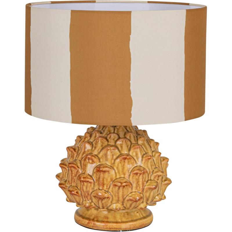 Creative CoOp 60 Watt Artichoke Finial Stoneware Table Lamp Mustard and Cream Color Set of 2