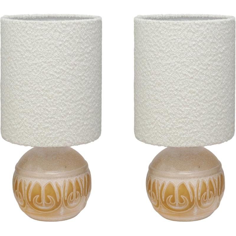 Creative CoOp 60 Watt Sunlit Embossed Stoneware Table Lamp Set Yellow and Cream Set of 2