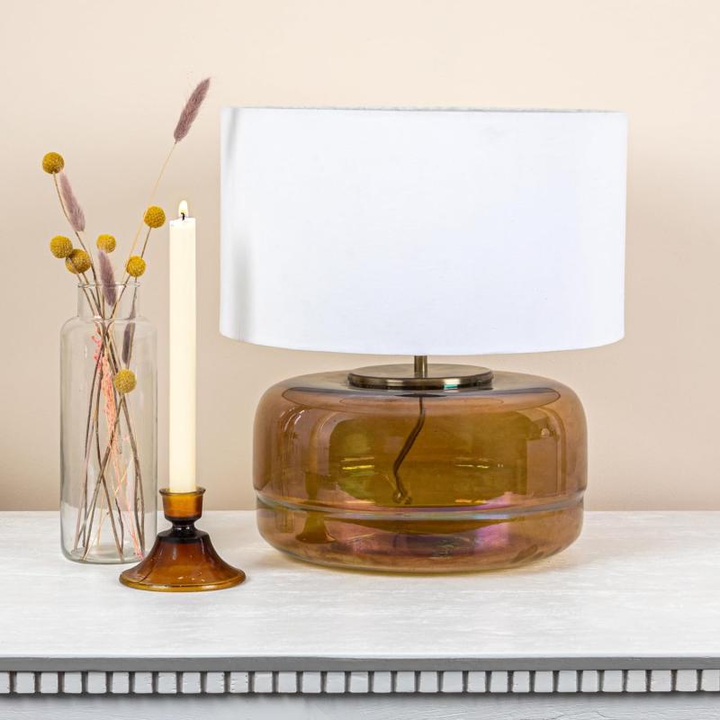Creative CoOp Amber Glass Table Lamp with White Cotton Shade