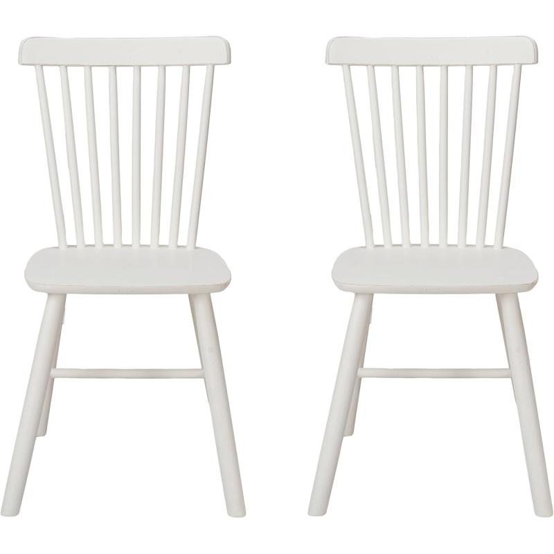 Creative CoOp Antique White Rubberwood Dining Chair with Slatted Back Set of 2
