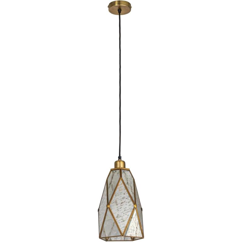 Creative CoOp Antiqued Mirrored Mercury Glass Pendant with Gold Diamond Framework DesignDiamond Design