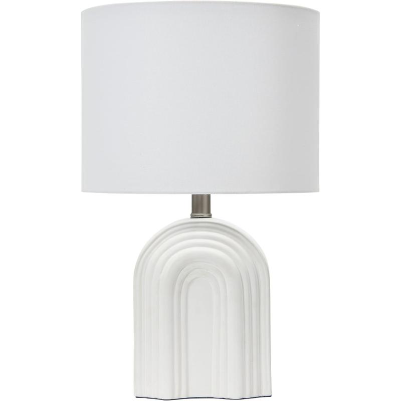 Creative CoOp Carved Arch Stoneware Table Lamp with Linen Drum Shade White