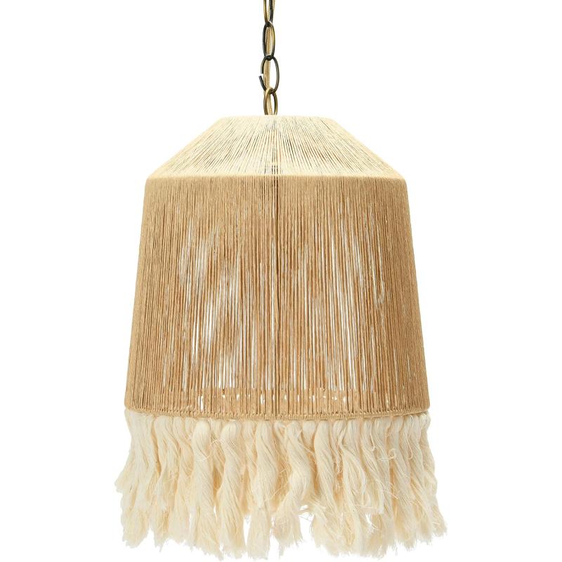 Creative CoOp EC0905 Coastal Lamp with Natural Paper Rope Shades Fringe Detail and Iron Base Pendant 1175quot1175