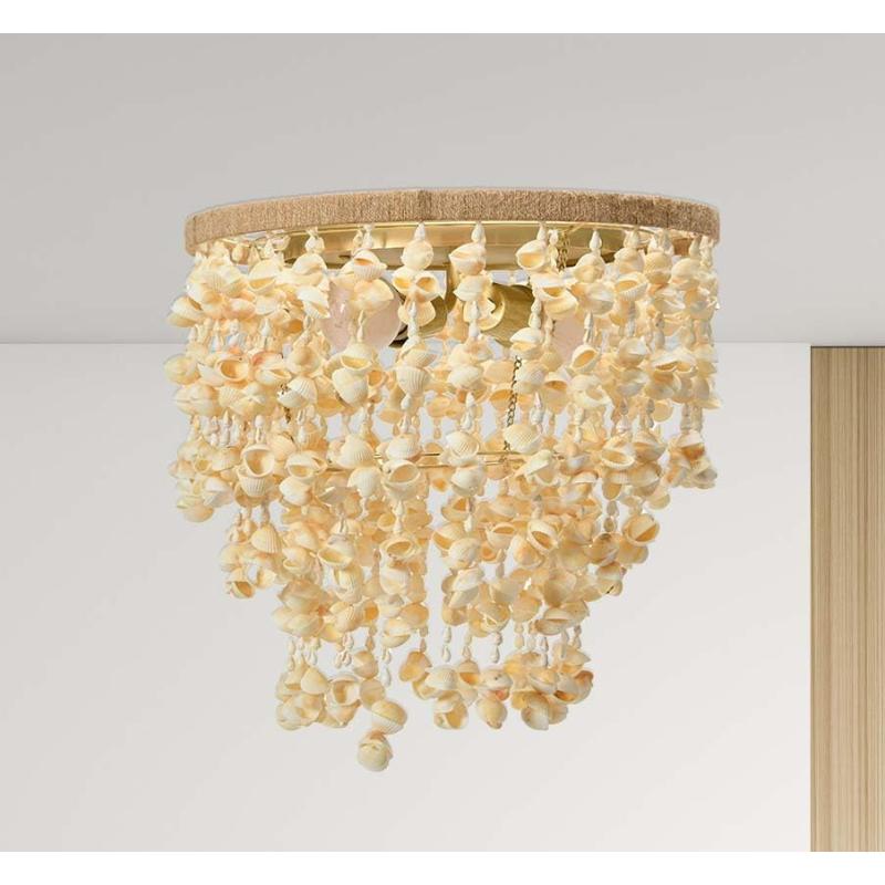 Creative CoOp EC1051 20quot Round Metal and Shell Style Ceiling Light ChandelierCoastal