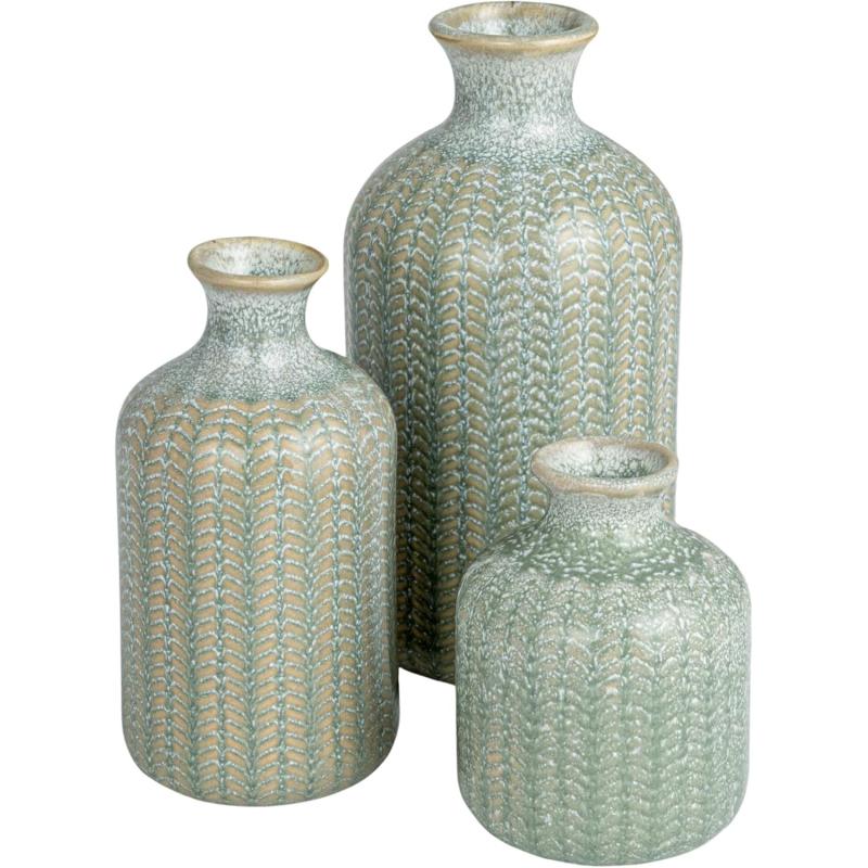 Creative CoOp Embossed Stoneware Vases with Reactive Glaze Grey Set of 3