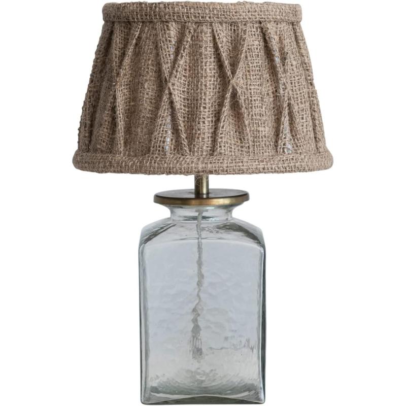 Creative CoOp Farmhouse Glass Pleated Jute Shade Clear and Natural Table Lamp