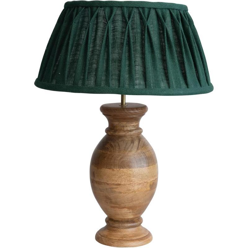Creative CoOp Farmhouse Sculptural Wood Pleated Fabric Shade Natural and Green Table Lamp