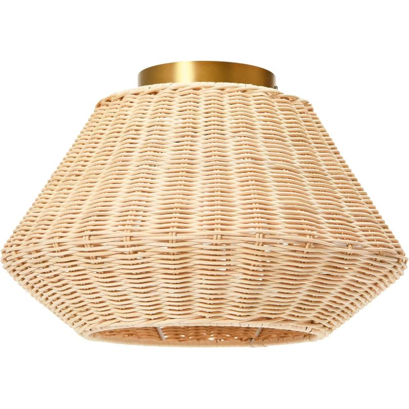 Creative CoOp Flush Mount Ceiling Light with Woven Paper Rope Shade GreyNatural Rattan