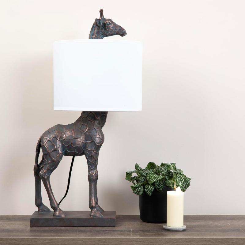 Creative CoOp Giraffe Table Lamp with Linen Shade Bronze FinishBronze